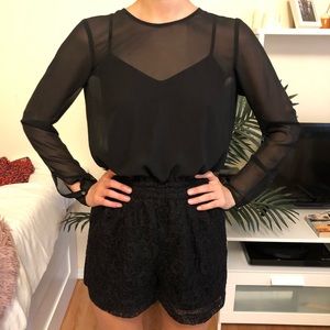 BCBG black sheer romper/ short jumpsuit